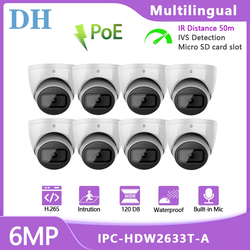 

IP-камера видеонаблюдения DH, 6 МП, встроенный микрофон, степень безопасности IR50m, IP67, H.265