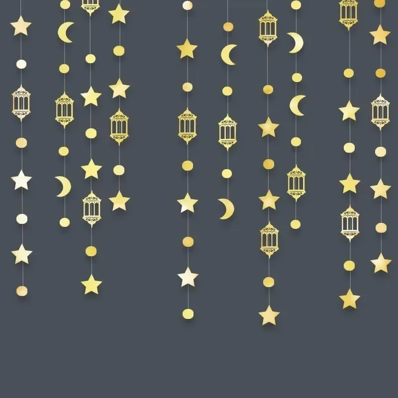 

Блестящие звезды, луны, полумесяца, гирлянды, флаги для ближневосточного фестиваля, вечерние украшения, готовые к использованию, подвесной потолок Ид Рамадана