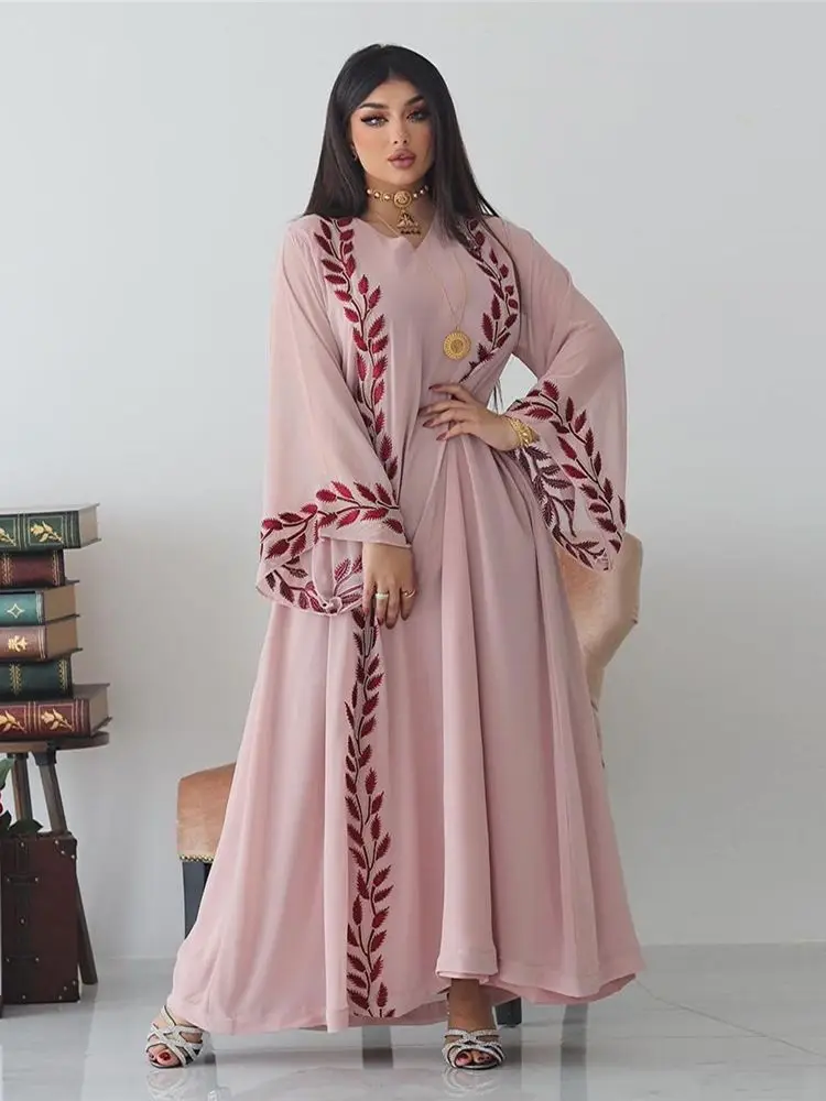 

Pink Kaftan Robe Djellaba Femme Musulmane Modest Dubai Abaya Turkey Islam Muslim Hijab Dress Abayas For Women Caftan Marocain