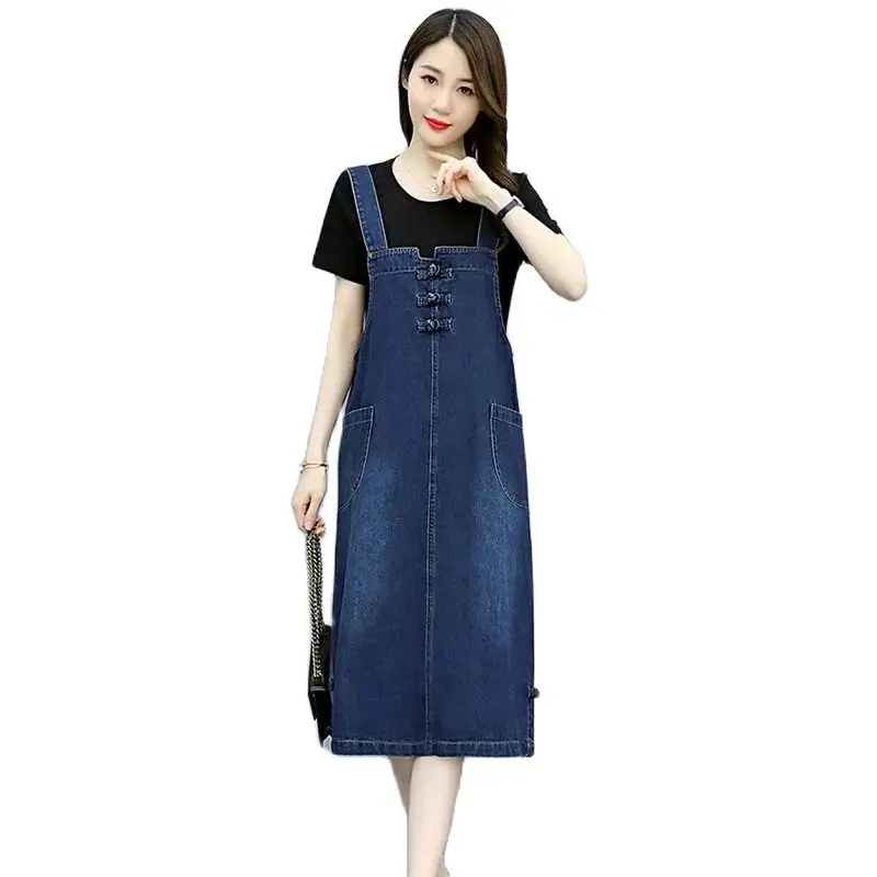 

Denim Dress Women Retro Fashion New 2022 Spring Autumn Korean Version Over The knee Loose Strap Dresses Women's Dress Vestidos