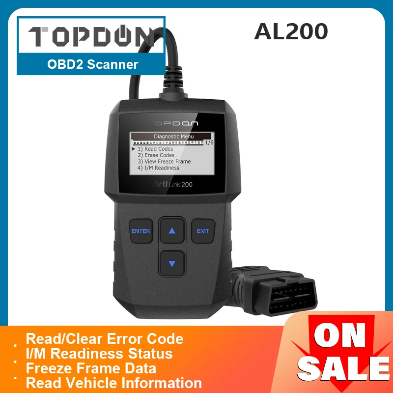 

TOPDON AL200 OBD2 Scanner Car OBDII Diagnostic Tool Auto Code Reader Fault Code Read Engine Check Smog Test Turn Off IML