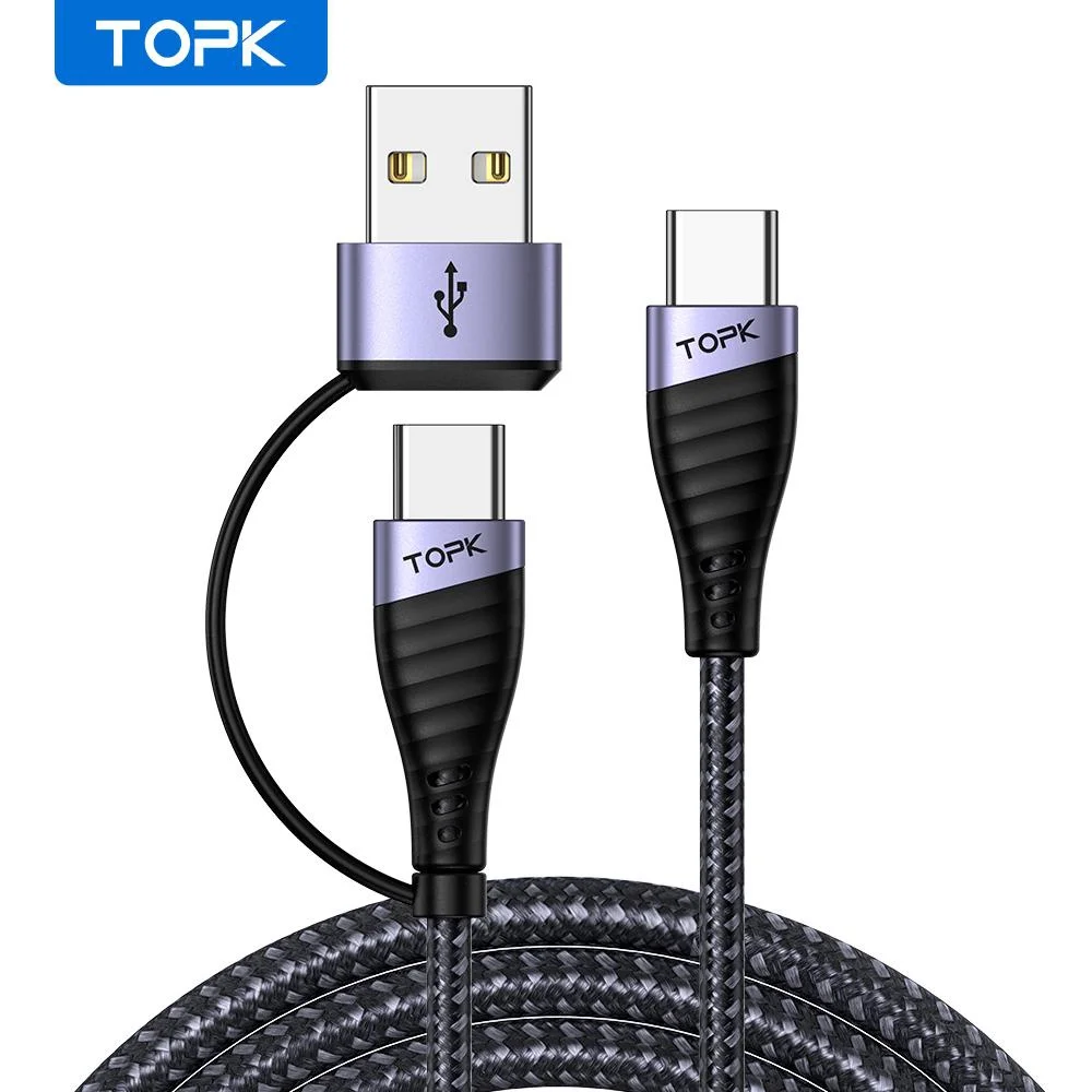 

TOPK AD15 PD USB-A/C to USB C & Lighting Cable QC PD 2-in-1 Fast Charging 3.1A Type C to USB Adapter for IPhone MacBook Pro