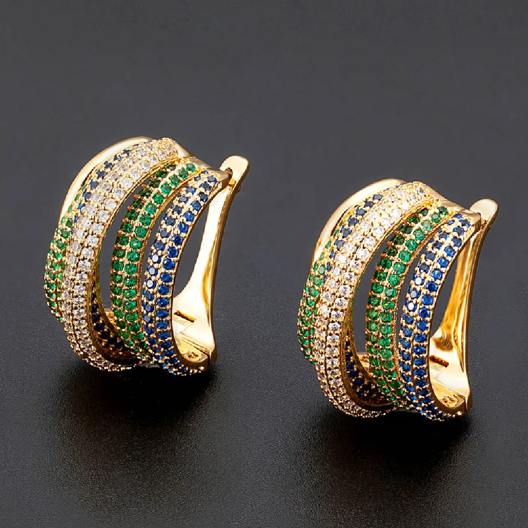 

Trendy Luxury brand Gold plated Colorful Full Mirco Cubic Zircon Dangle Earring For Women bridal gifts metal Copper stud earing