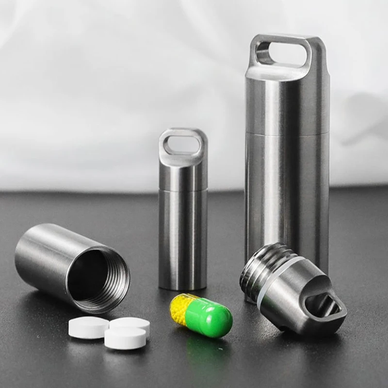 

Mini Stainless Steel Sealed Capsule Waterproof Pill Box Camping Firstaid Pendant Travel Outdoor Portable Pill Case Organizer