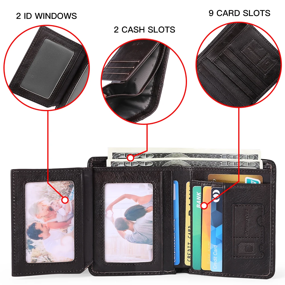 SENDEFN Classic Style Wallet Genuine Leather Men Wallets RFID Blocking Short Male Purse Card Holder Wallet