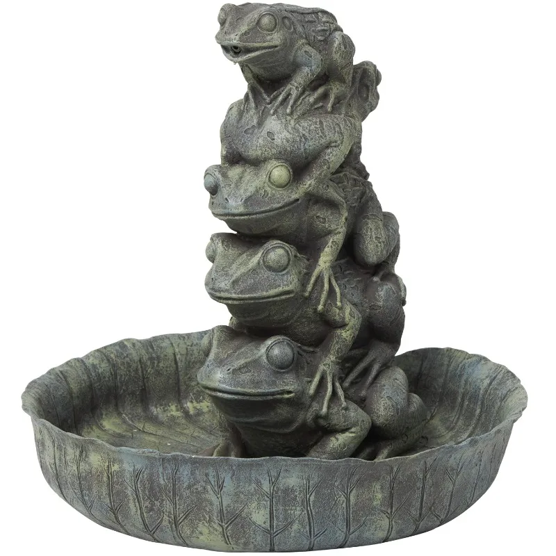 

DecMode Green Stacked Frog Fountain Indoor Outdoor Decor with Bowl Base