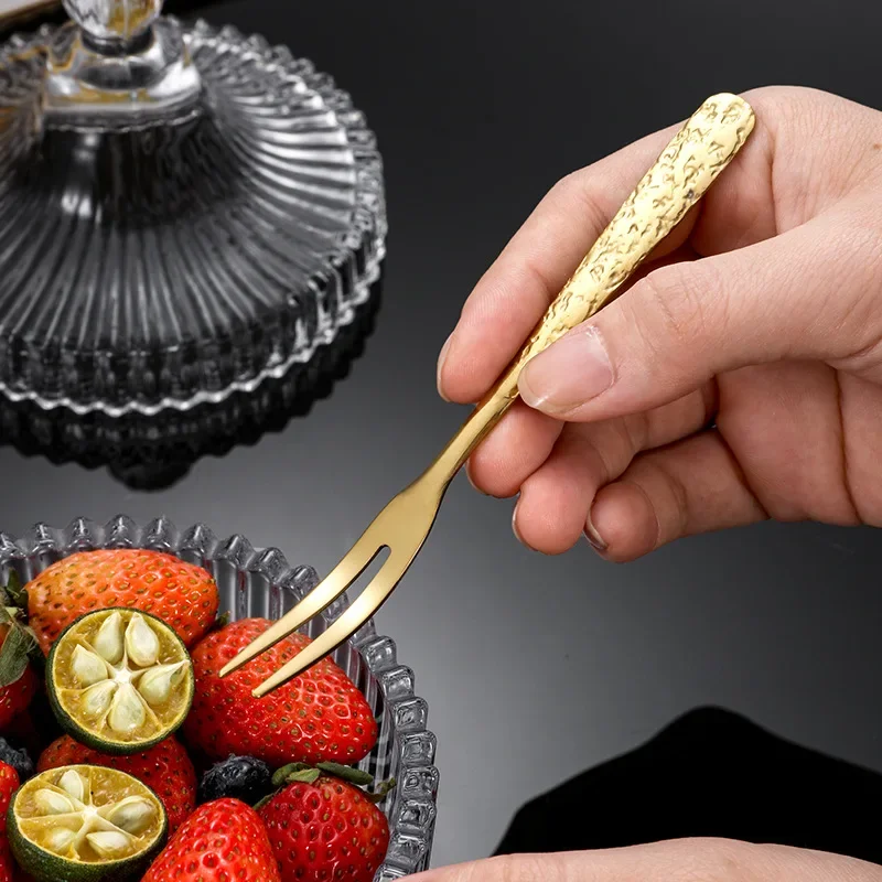 Thickened 304 Stainless Steel Fruit Fork Home Use Small Cake High-End Exquisite Sign Two-Tooth