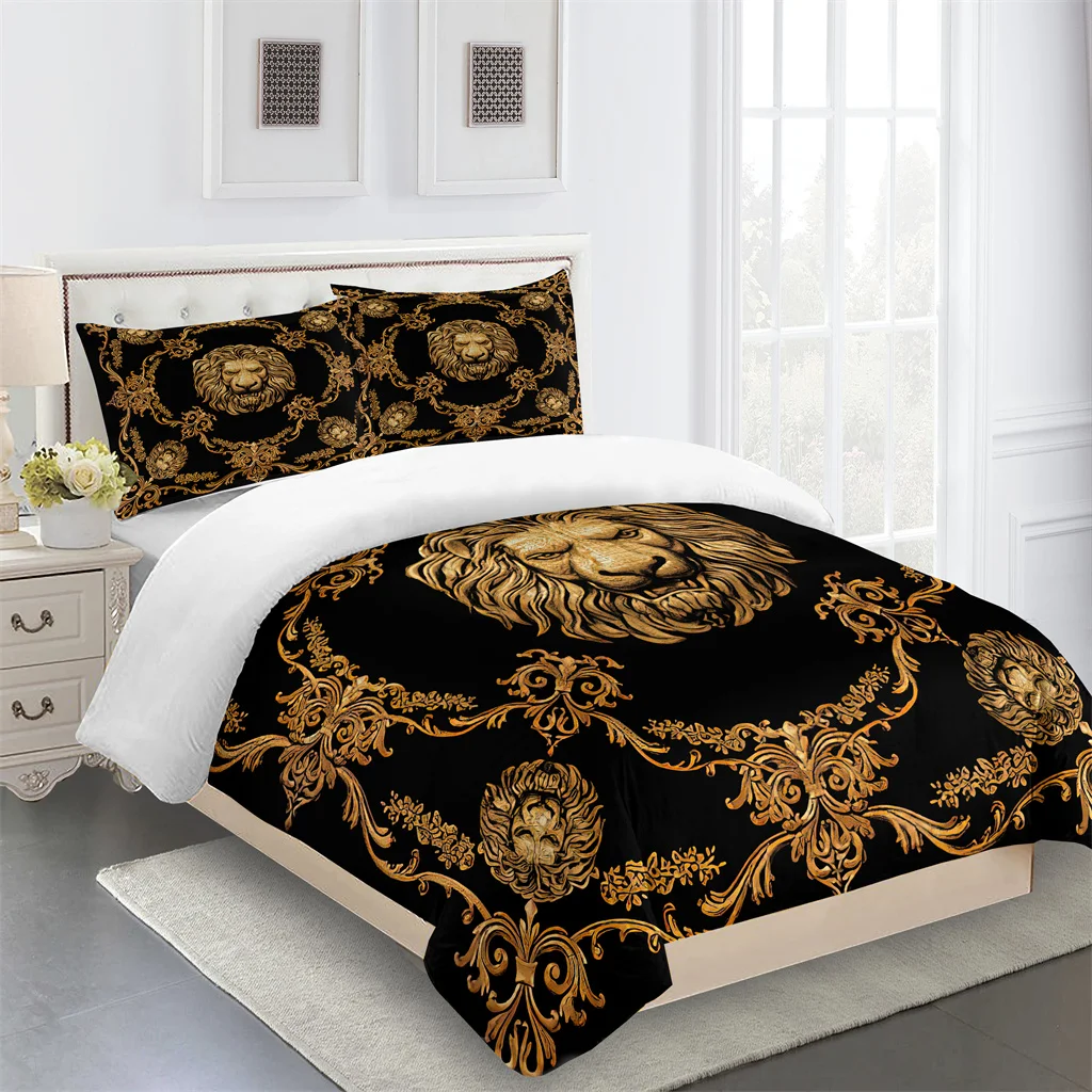 

Luxury Brand Lion Black Design Baroque King Queen Twin Full Bedding Sets Single Double Bed Duvet Cover Set and 2pcs Pillow cover