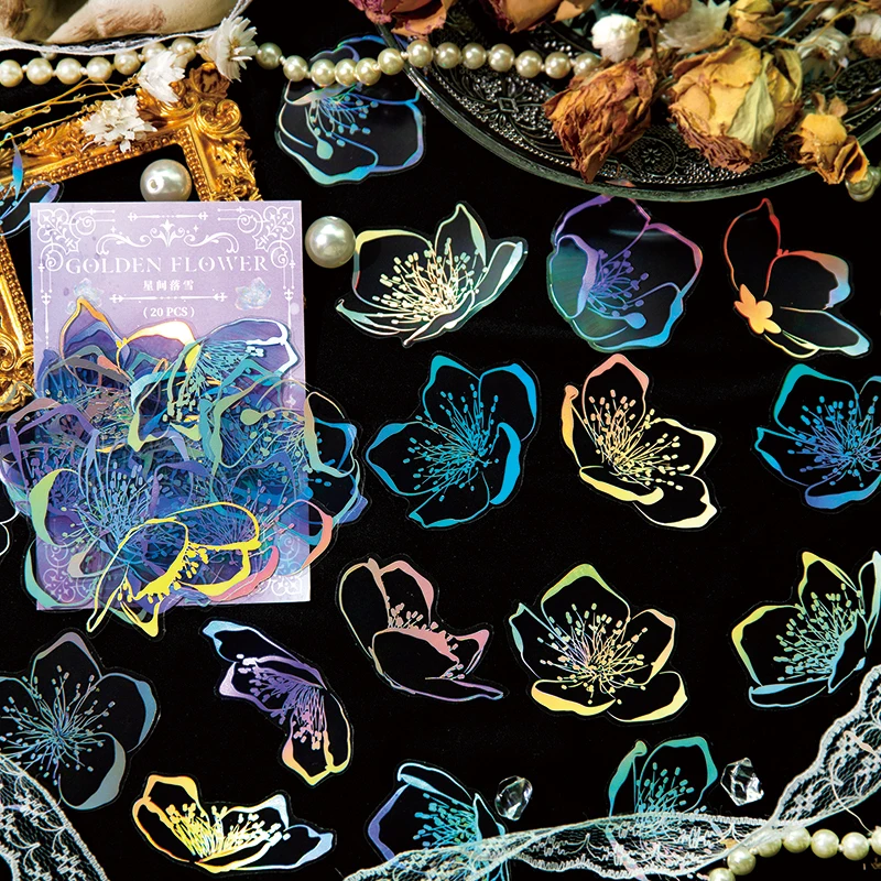 

20Pieces Stickers Stay Flowers PET Gold Bronzing Supplies Cut Paper Packing Material Supplies Notebooks Scrapbook 150*85MM