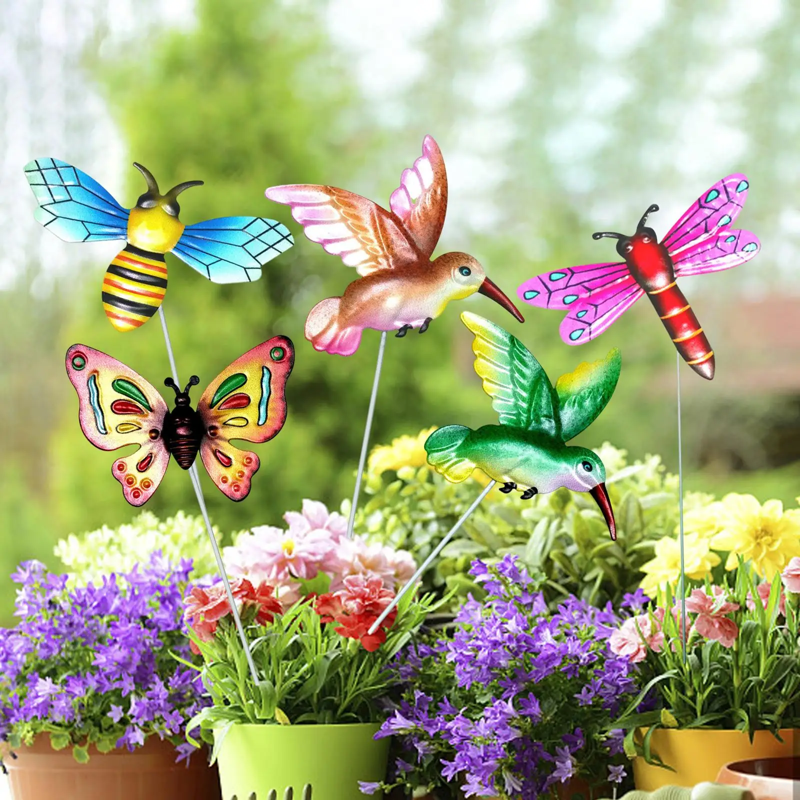 

5x Hummingbird Dragonfly butterfly Stakes for Vases Indoor Courtyard
