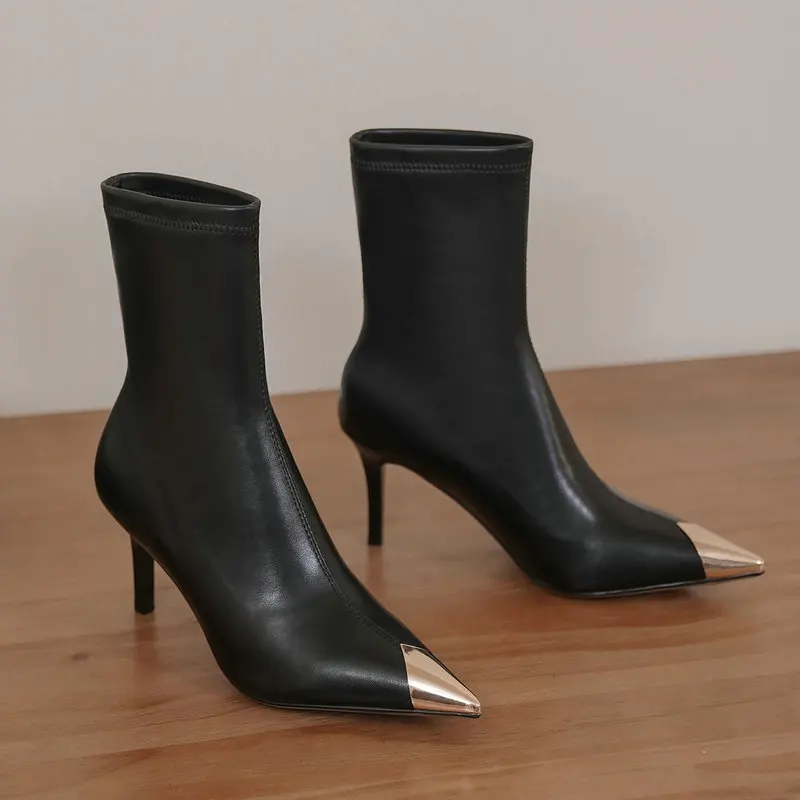 

Pointed Toe High Heels Women Ankle Boots Autumn Winter Office Ladies Party Genuine Leather Shoes Woman Size 41 42 43