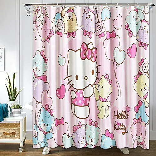 

Kawaii Sanrios Cinnamonroll My Melody Kitty Kuromi Cartoon Shower Curtains Waterproof Polyester Bathroom Curtain with Hooks Gift