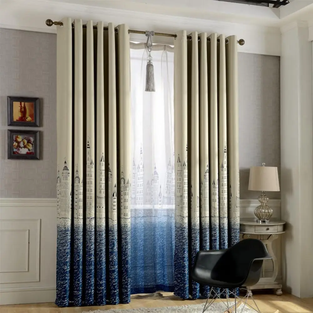 

12 Holes Dim Out Castle Window Curtain Fabric Panel Decor Kid Bedroom Drape Home Decor for Living Room Bedroom 100x250cm
