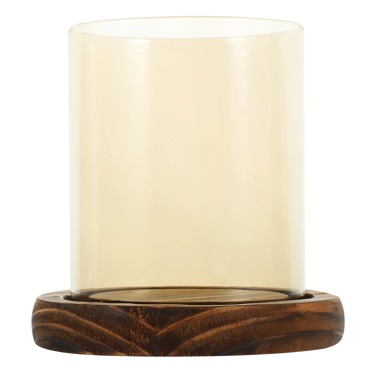 

Clear Glass Pillar Holder Windproof Holder with Wood Base