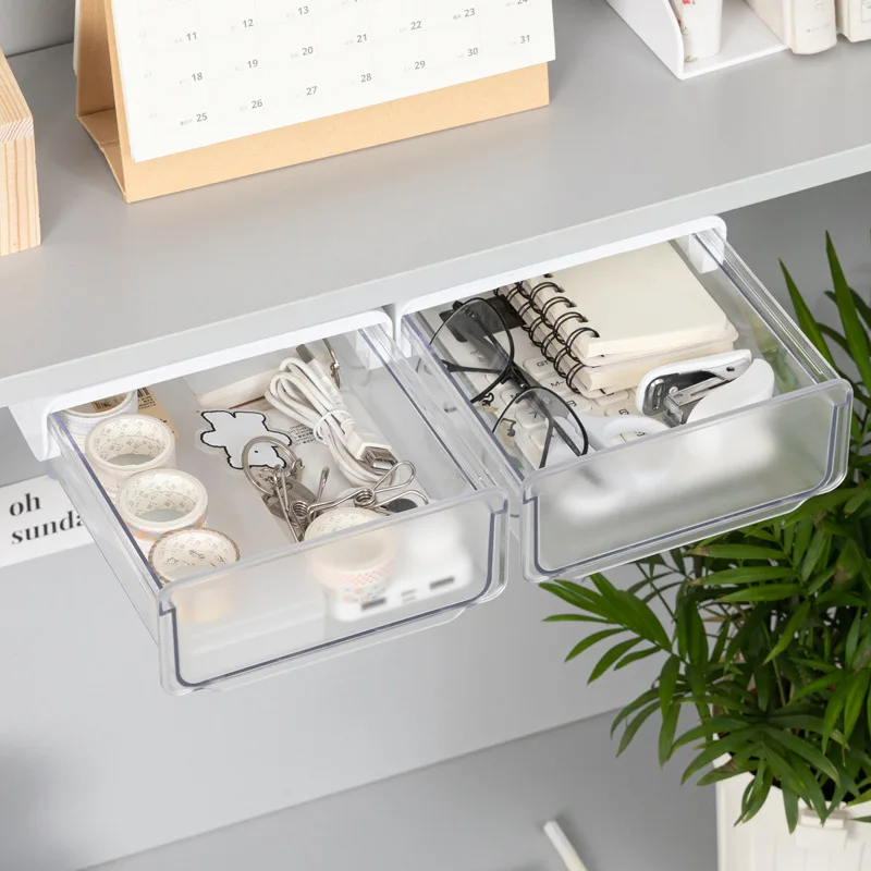 

Transparent Storage Box Desk Drawer Pulls Office Good Things Invisible Desk Rack Stationery Small Hanging Hidden Artifact