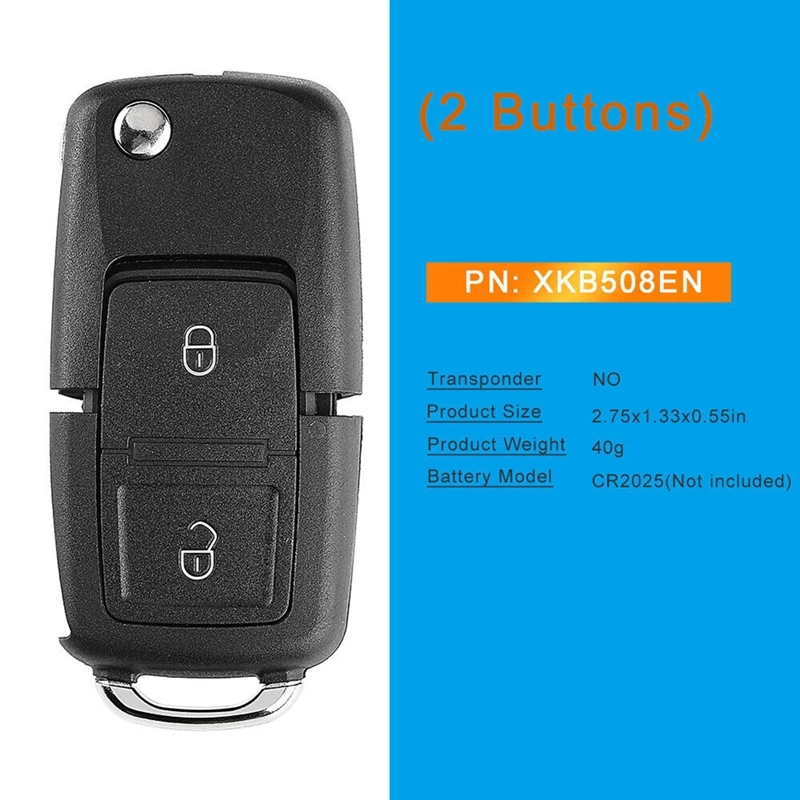

For Xhorse XKB508EN Wire Universal Remote Key 2 Button Fob For VW B5 Style For VVDI Key Tool