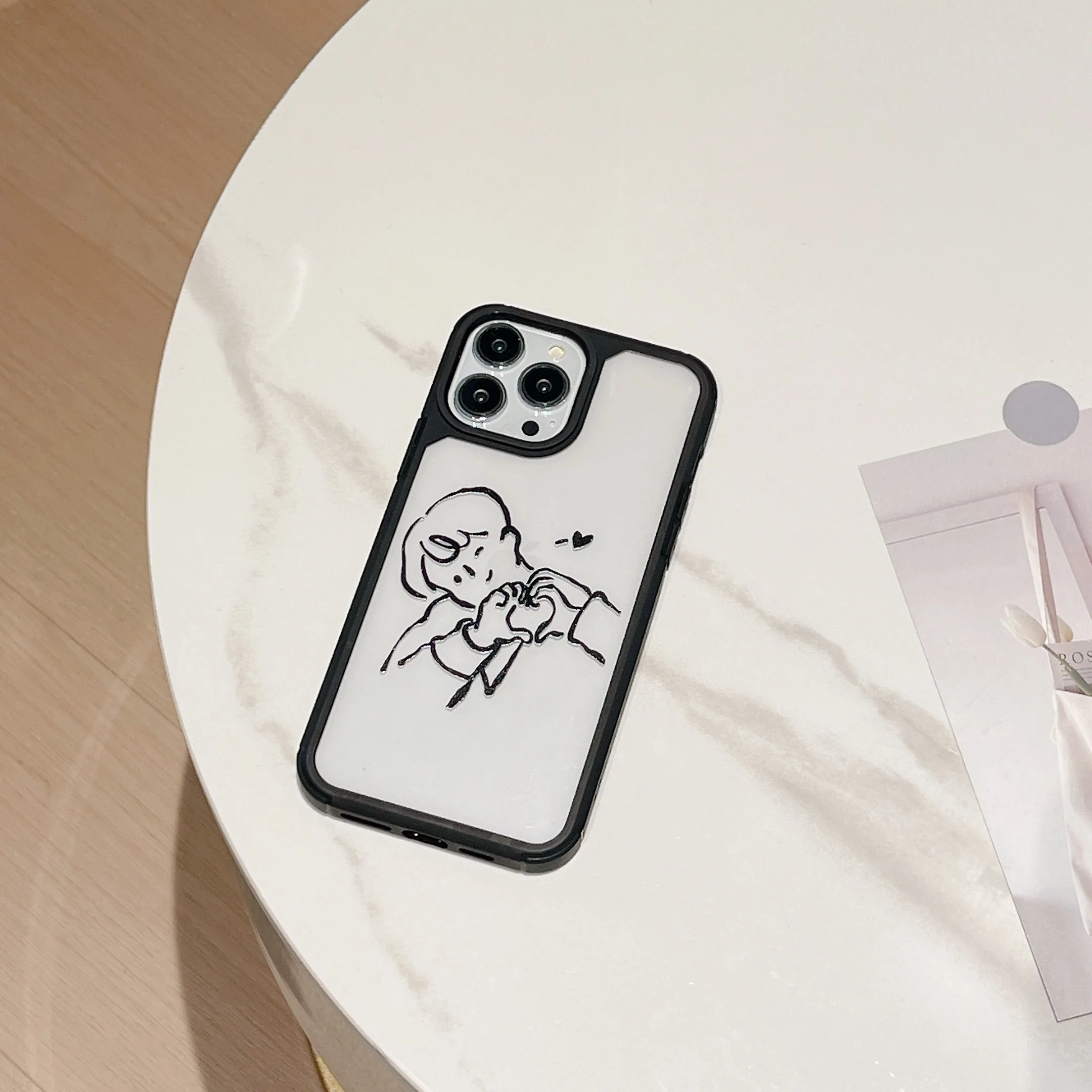 Черный армированный чехол для телефона Young Couple iPhone 15 13 Mini 14Pro 11 12 Xsmax XR 7/8 Plus SE2