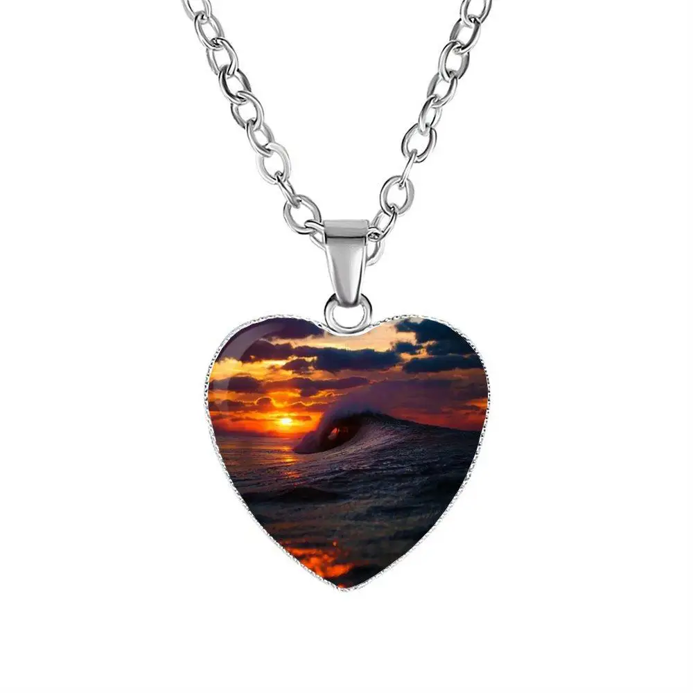 Для девочек лучший подарок волны и закат очень дешевое ожерелье из стекла с