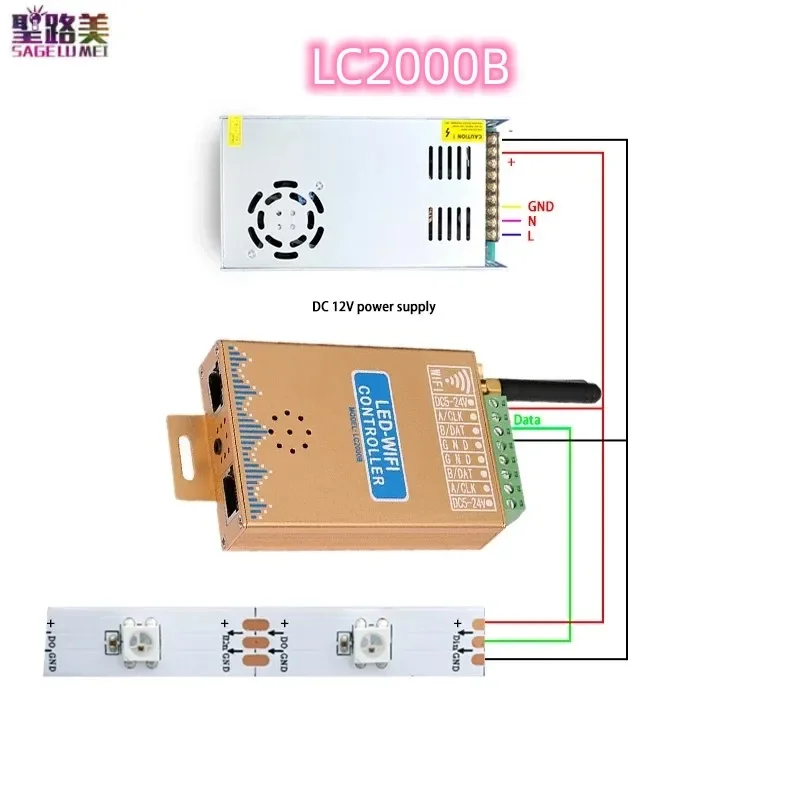 WIFI SPI Music Spectrum RGB-контроллер LC2000B для WS2812B Светодиодная цифровая пиксельная лента