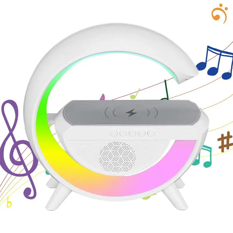 

G-shaped Wireless Charger Speaker Speaker Lights With Wireless Charging Bluetooths Mp3 Player With Multi-Color Lamp Alarm Clock