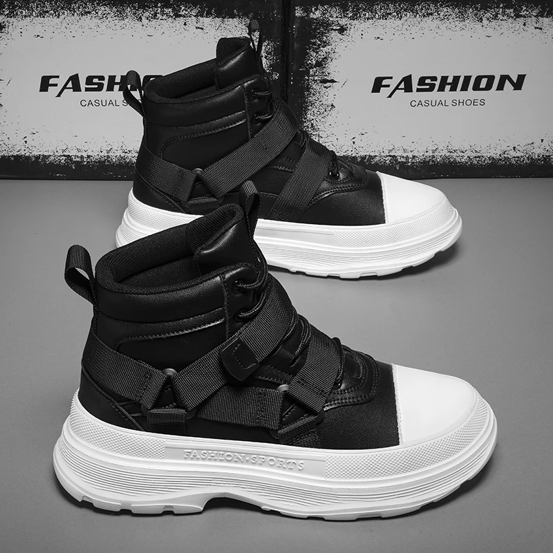 

Men's High Top Sneakers Casual Lightweight Comfortable Skate Shoes Walking Flats 2022 Fall Trend Thick Sole Men Vulcanized Shoes