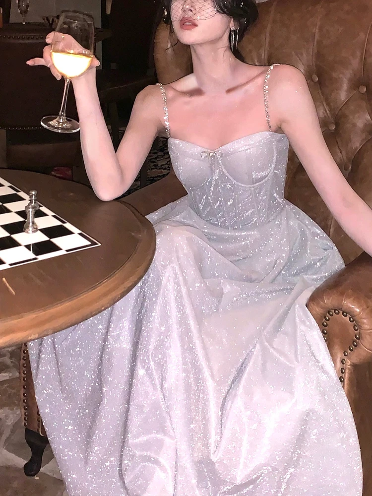 

Sleeveless Elegant Strap Midi Dress Women 2023 Summer Casual Evening Party Formal Dress Female Korea Fashion Vintage Fairy Dress