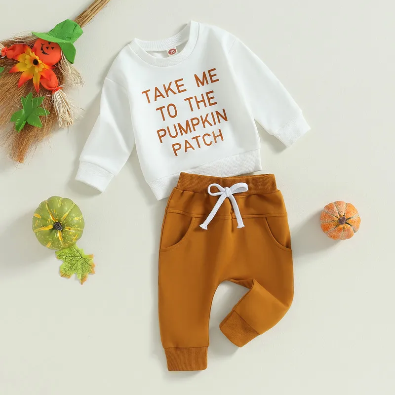

Halloween Newborn Baby Boy Pant Sets Autumn Clothes Long Sleeve Letter Sweatshirt and Elastic Waist Sweatpants Baby Clothing