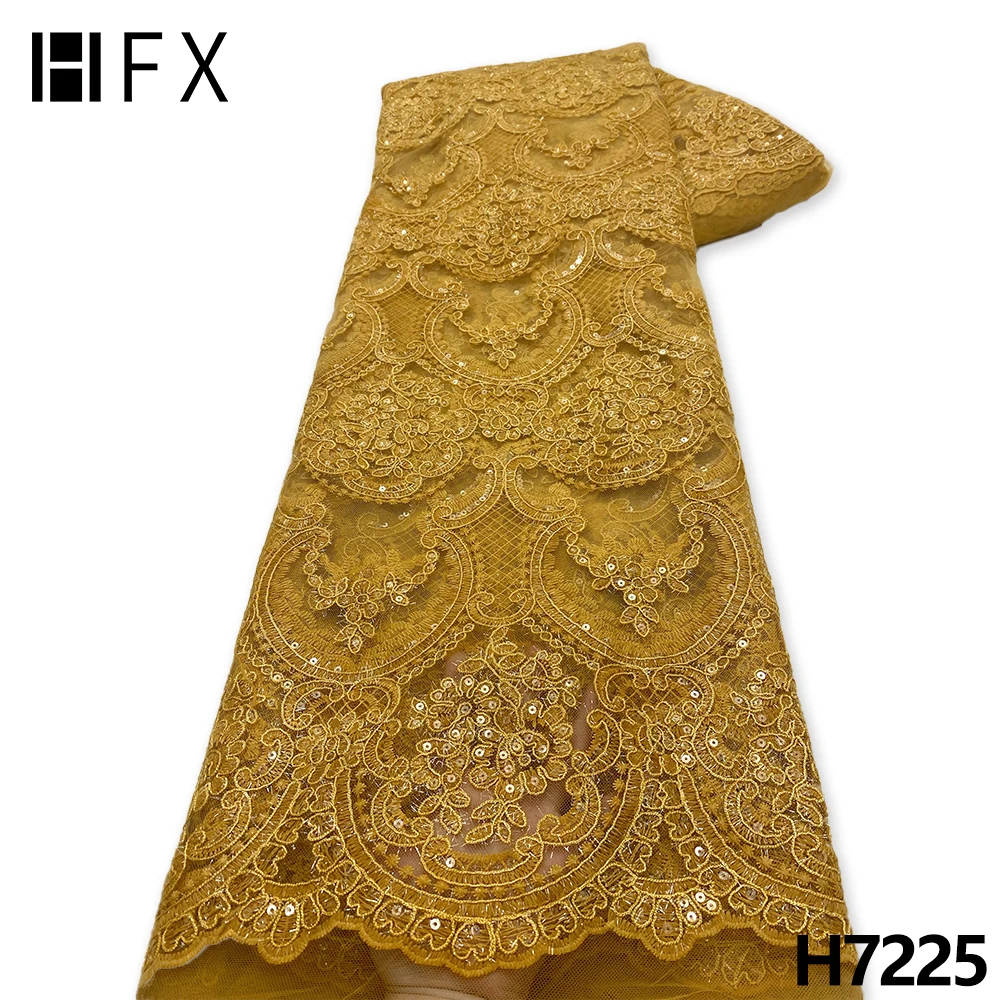

Золотая африканская кружевная ткань HFX с блестками, новейшие нигерийские кружева 2022, Высококачественная Тюлевая кружевная ткань для свадеб...