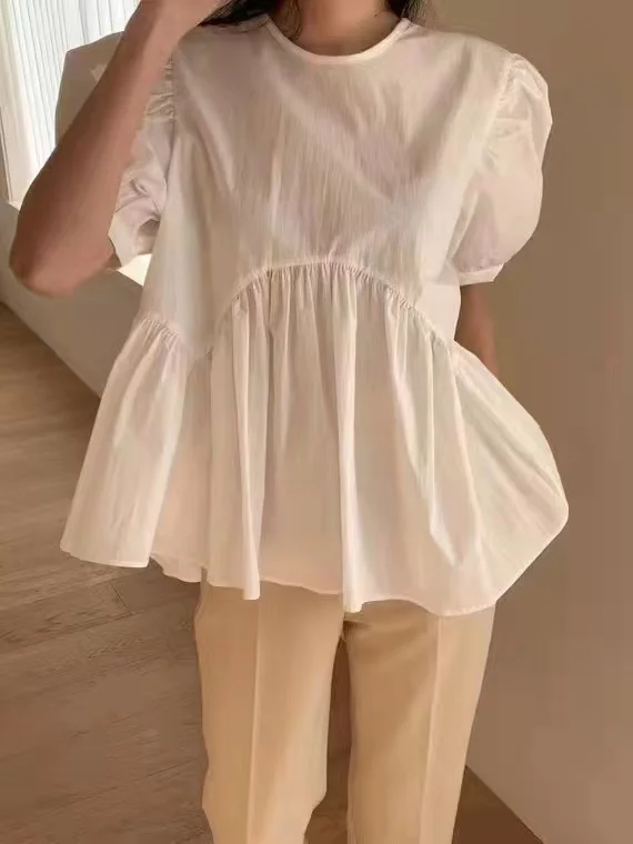 

SuperAen 2022 Summer Solid O Neck Thin Shirts All Match Casual Jacket Women Tops