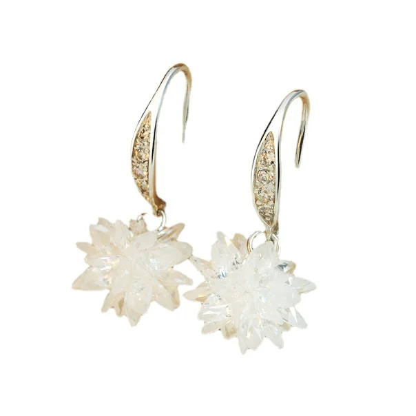 

925 Sterling Silver Earrings For Female Ice Charm Flower Earrings Diamond Korean Style Fashion Eardrop Silver Ornaments Jewelry