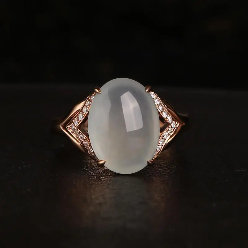 

Creative design natural ice seed chalcedony egg surface oval opening adjustable ring light luxury pendant female silver jewelry