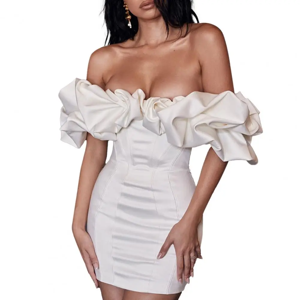 

Dress Over The Knee Mini Dress Off Shoulder Wrap Short Sleeve Mini Dress