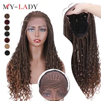 my lady synthetic cornrow 5x13 lace front locs wig 26inches frontal brazilian for black afo woman long curly hair braided wigs