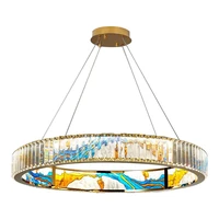 2022 new enamel color chandiler crystal glass ceiling light luxury led ring villa decor bedroom study dining room lighting