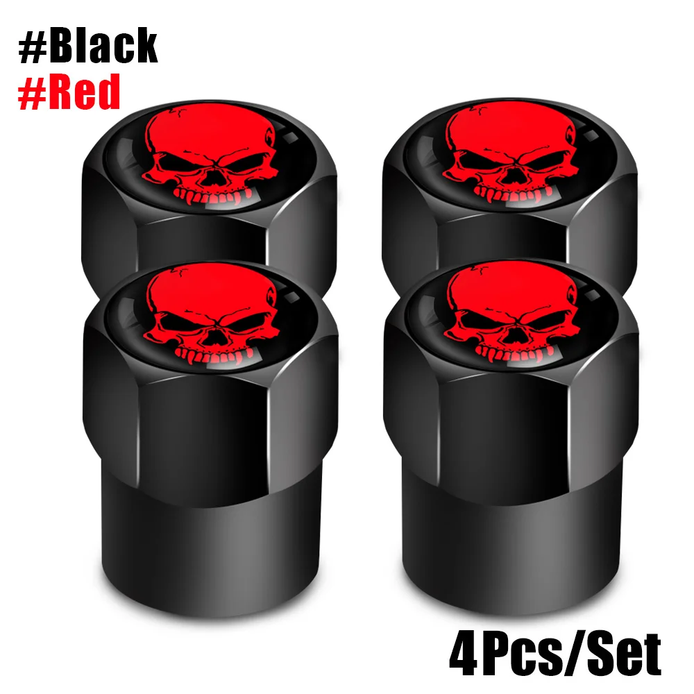 

4 шт./компл., колпачки для клапанов с логотипом красного черепа, автомобильные колеса, шины, аксессуары, крышка штока, автостайлинг, алюминиевый сплав, крышки стержня обода