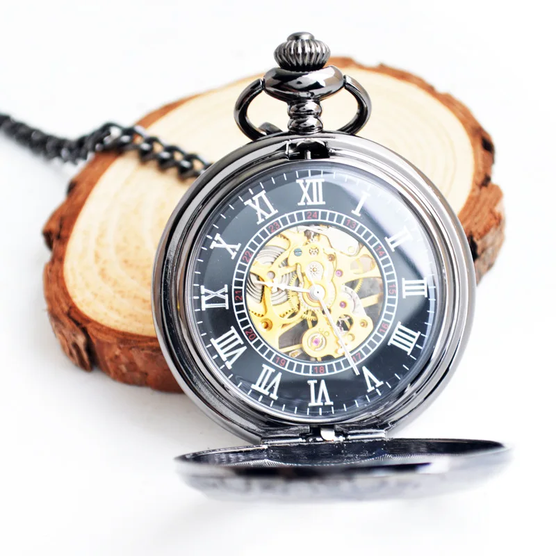 Luxury Mechanical Pocket Watch for Men Women Flower Hollow Skeleton Dial Roman Dial Fob Chain Pendant Clock for Collection Gift
