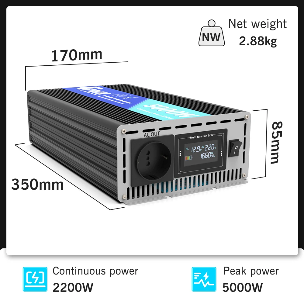 FV инвертор 12V 220V Pure Sine Wave Inverter 24V 5000W с цветным дисплеем преобразователь солнечной