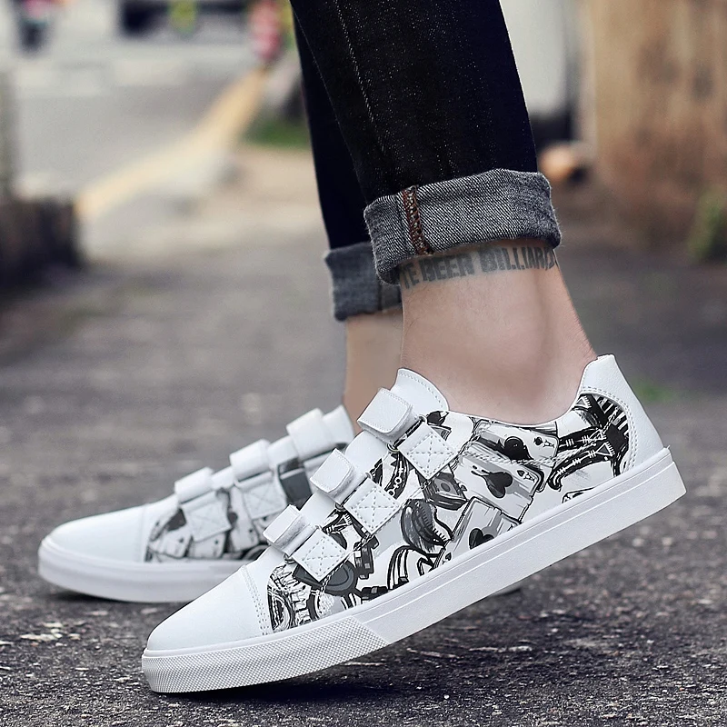 

Кроссовки Coslony мужские на липучке, удобная повседневная обувь, граффити, британская версия, кеды для скейтборда, осень