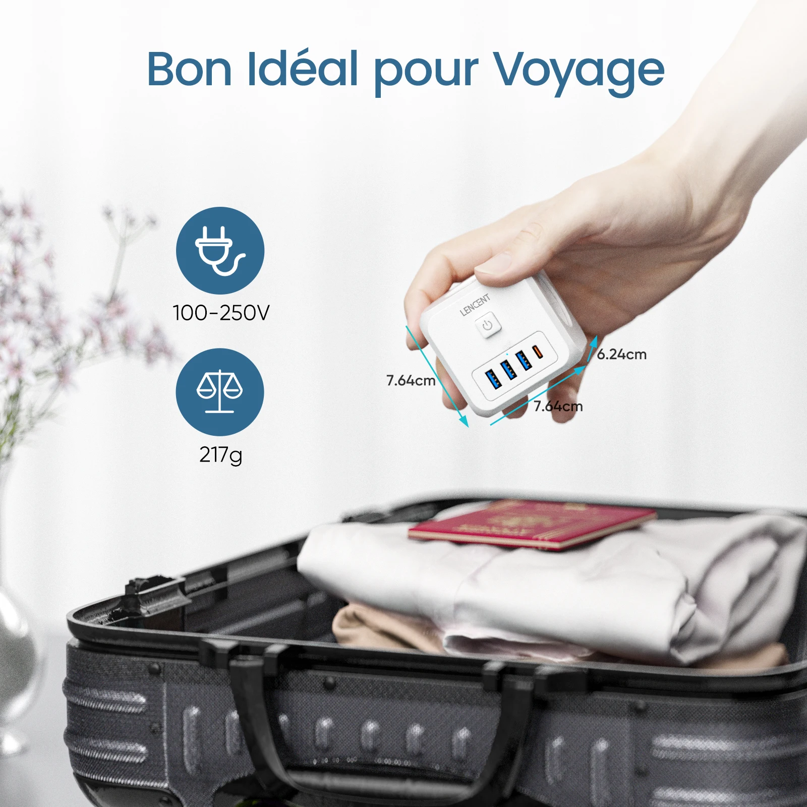 Настенная розетка LENCENT FR 7 в 1 с 3 USB-портами + розетками переменного тока Type C -