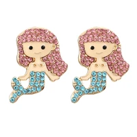 cute rhinestone little princess mermaid earrings for woman 2022 new fashion creative earrings