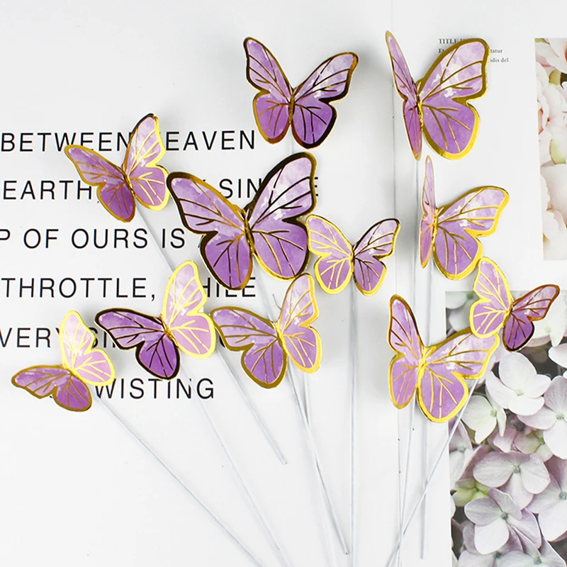 

10 шт. штампованные золотые розовые бабочки для торта, украшения для торта на свадьбу, день рождения