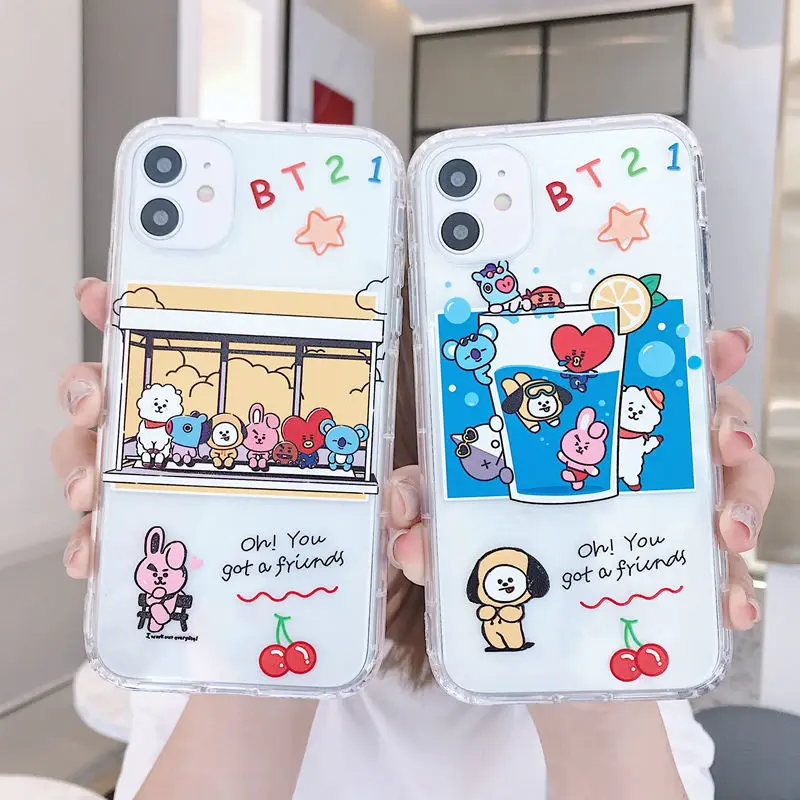 

Bt21 Kawaii Anime Kpop CHIMMY TATA COOKY мобильный телефон чехол Iphone11 12 13Pro мультяшный Чехол для мобильного телефона прозрачный противоударный чехол