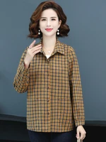 2022 spring women plaid cotton shirts with side pockets design red yellow checked pattern turn down collar long sleeve cozy tops