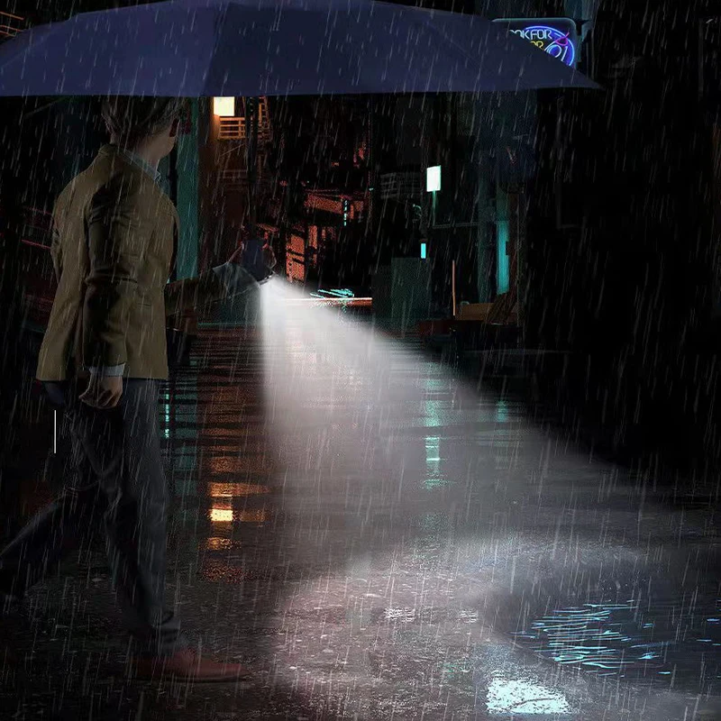 Автоматический зонтик с вращающейся светодиодной головкой, трехсложный перевернутый зонтик с 10 ребрами, устойчивый к ветру, для путешествий.