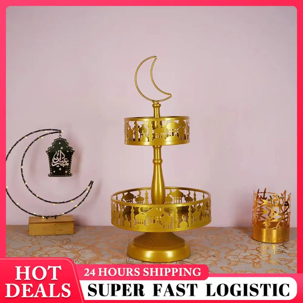 

Fruit Dessert Tray For Home Decor Islamic Muslim Party Candy Rack Decorations Candy Tray Double Cake Rack Eid Theme Decoration
