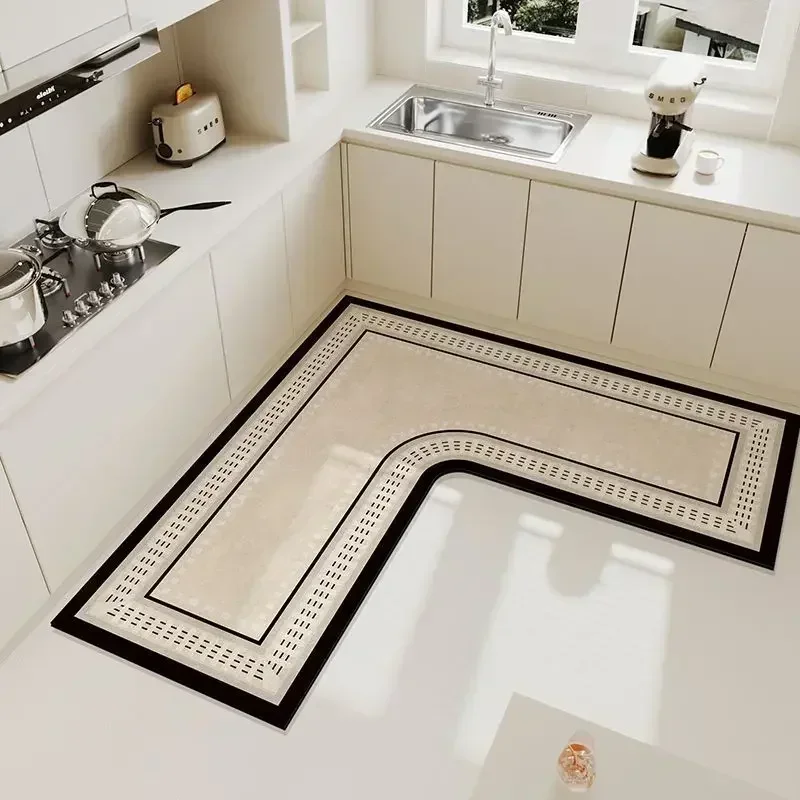

1PC L-Shape Kitchen Carpet Water-absorbent Anti-slip Floor Mats Special Shape Foot Mat Wipable No-wash Mats 주방 카펫 Ковер на кухне