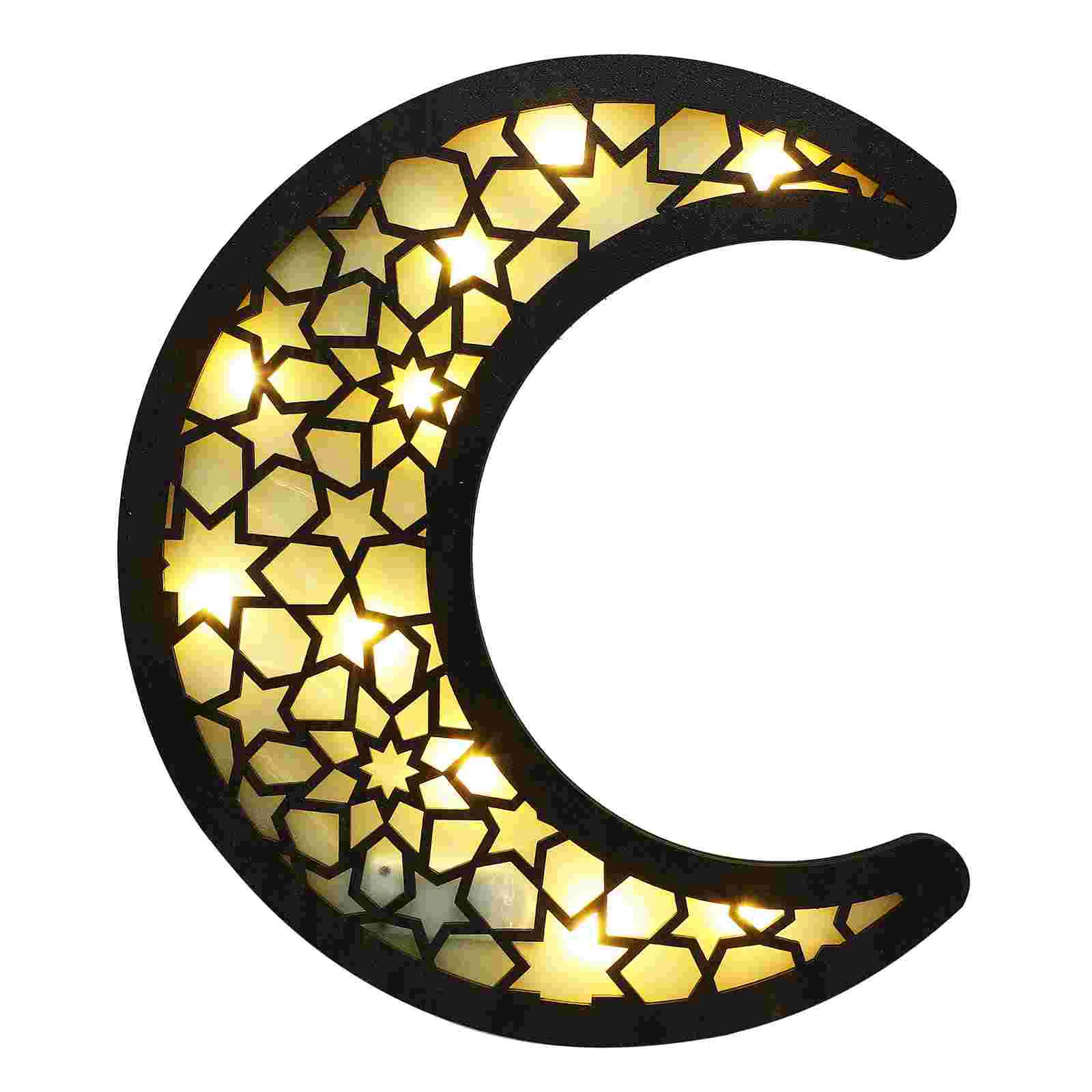 

Moon Lamp Wooden Hang Tag Wall Light for Home Decorative Eid Decoration Decorate Household