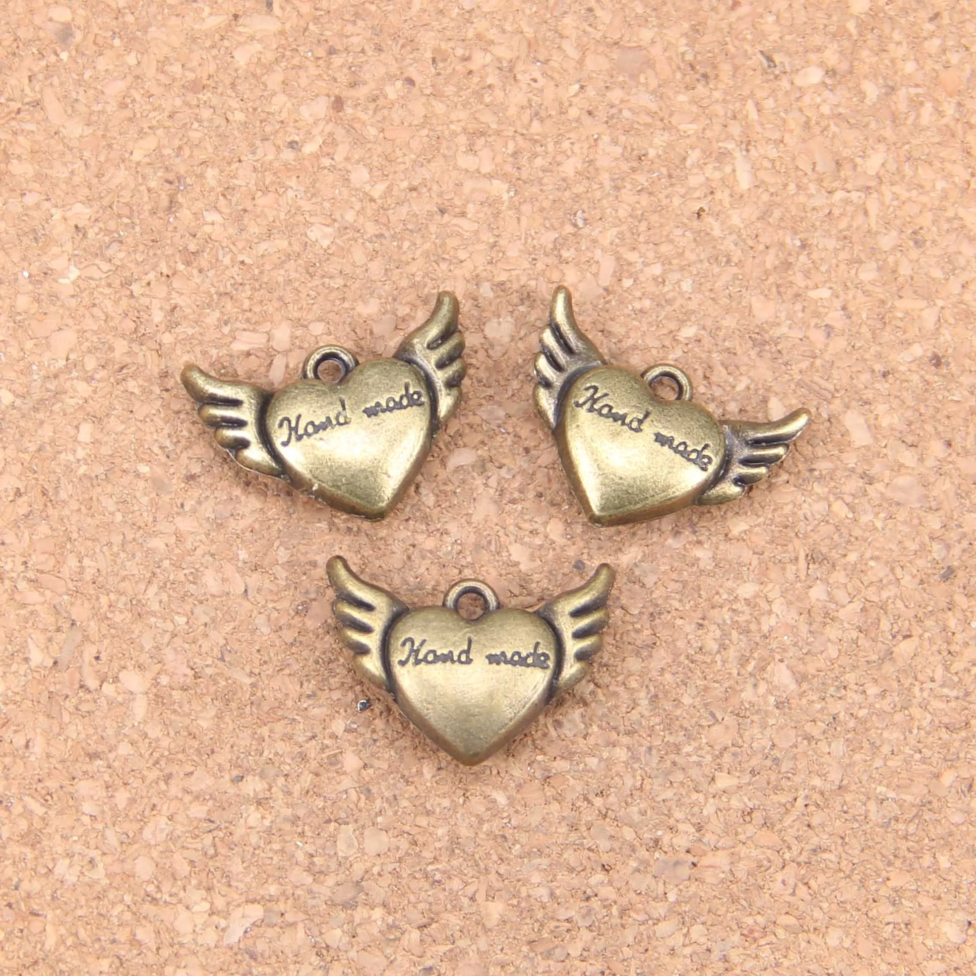Подвески в форме сердца ручной работы, 6 шт., размеры 20x15x6 мм, винтажные бронзовые украшения, DIY для браслетов и ожерелий
