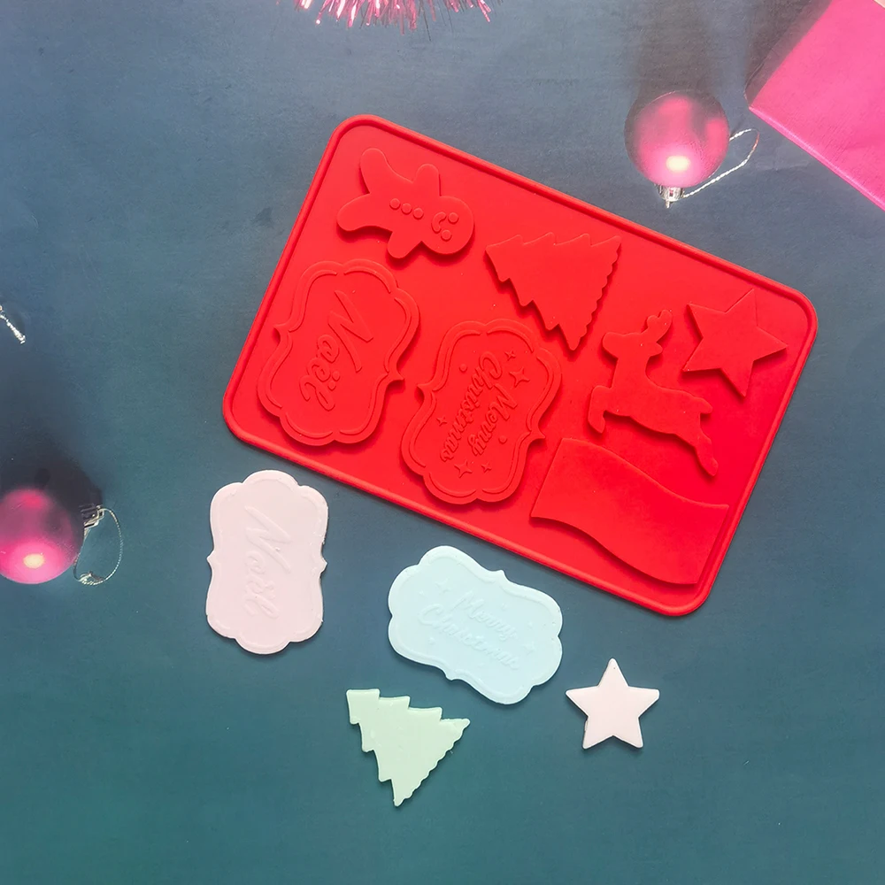 

7 Christmas card chocolate silica gel mold DIY candy pudding dessert mold cake decoration plug-in kitchen baking appliances