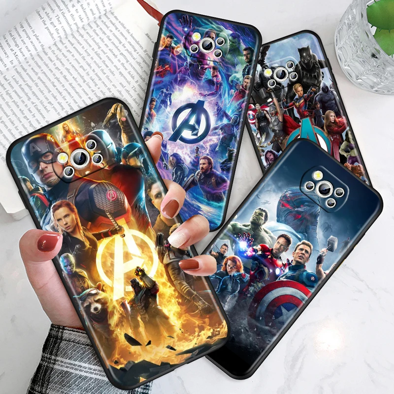 

Marvel Avengers hero For Xiaomi Poco X3 NFC F3 GT X2 M3 M2 5G Pro Lite Civi Mi 9SE CC9 Soft Silicone Black Phone Case